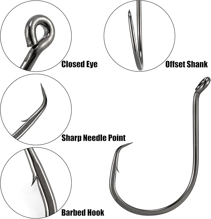 Dr.Fish 100 Pack Octopus Circle Hooks, Saltwater & Freshwater Fishing Hooks, #8-#10/0, Offset, Catfish, Tuna, Striper, Snapper, Bass Fishing