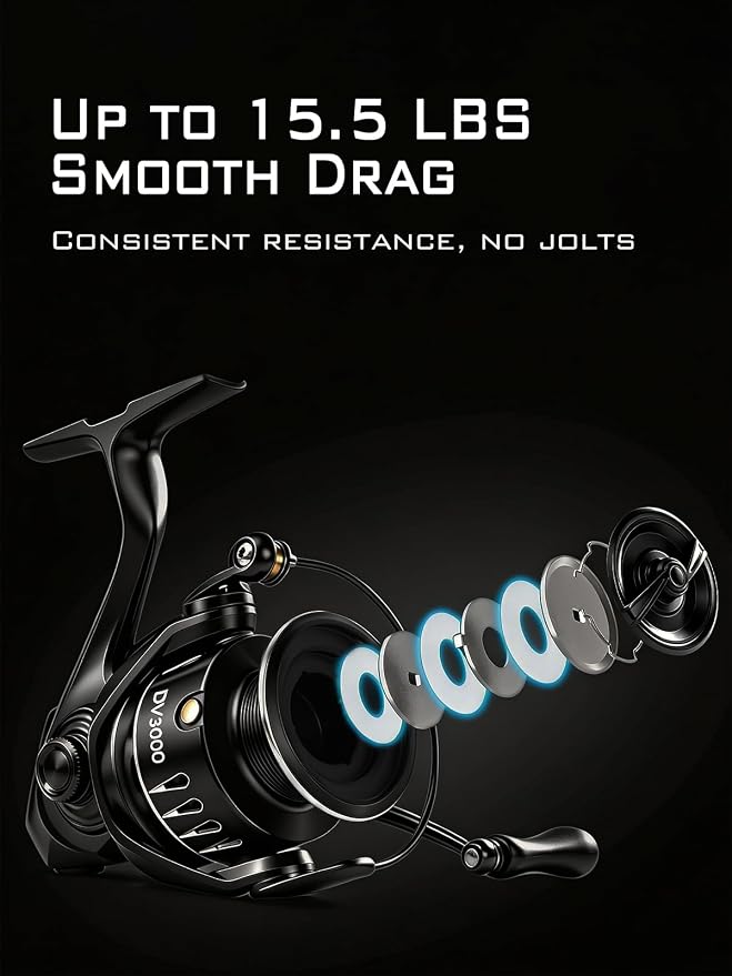 Jenseits Lightweight Spinning Fishing Reel, Sealed Carbon Fiber Up to 20 LB Max Drag, 5+1/6+1BB for Freshwater, 5.2:1 Gear Ratio,CNC Aluminum Spool,1000 Perfect for Ice Fishing, 2000-5000 Series