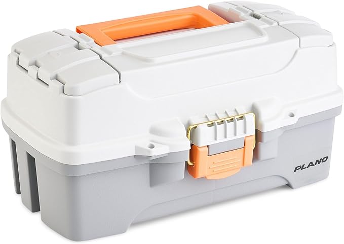 Plano One-Tray Tackle Box, Light Grey/Dark Grey, Rust-Proof Brass Latch, Top-Access Tray with Deep Storage, Made in the USA, Portable Fishing Gear Storage Organizer