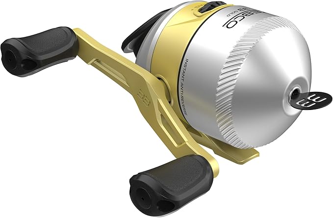 Zebco 33 Gold Spincast Fishing Reel, Changeable Right or Left-Hand Retrieve, All-Metal Gears, Pre-Spooled with Zebco Cajun Fishing Line