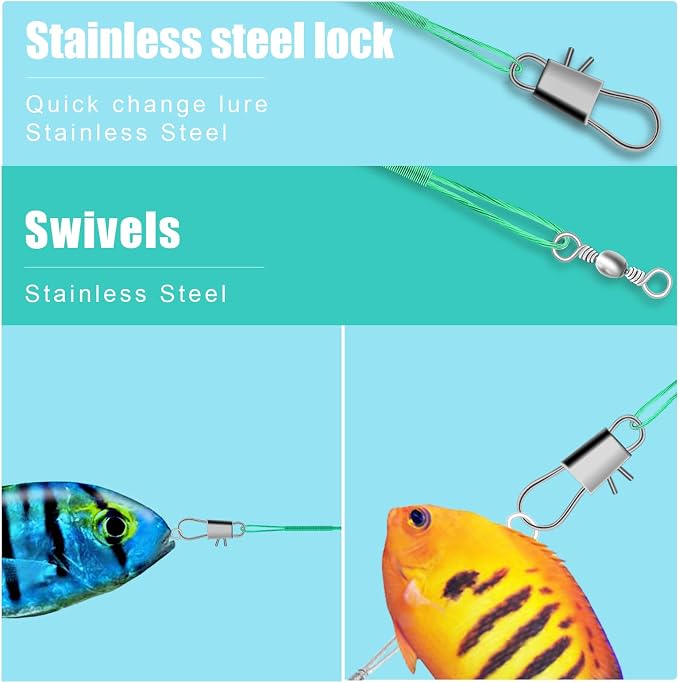 Fishing Leaders, Anti-bite Stainless Steel Wire Leaders Fishing Leaders Line with Swivels for Saltwater and Freshwater
