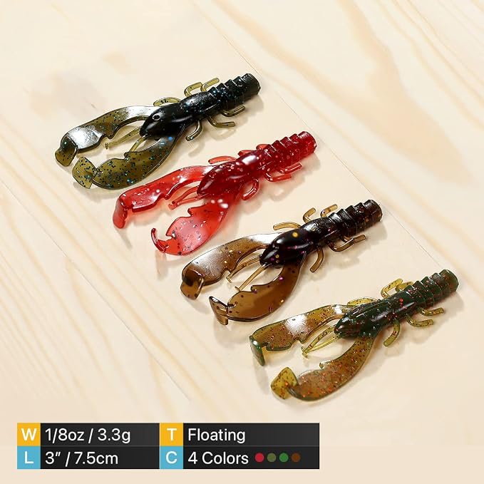 Ned Rig Baits Kit,TRD Soft Plastic Worms or Crawfish for Bass Fishing