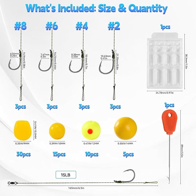 65/215PCS Carp Fishing Rig Kit Hair Rigs Carp Bait Fishing Equipment Accessories #2#4#6#8