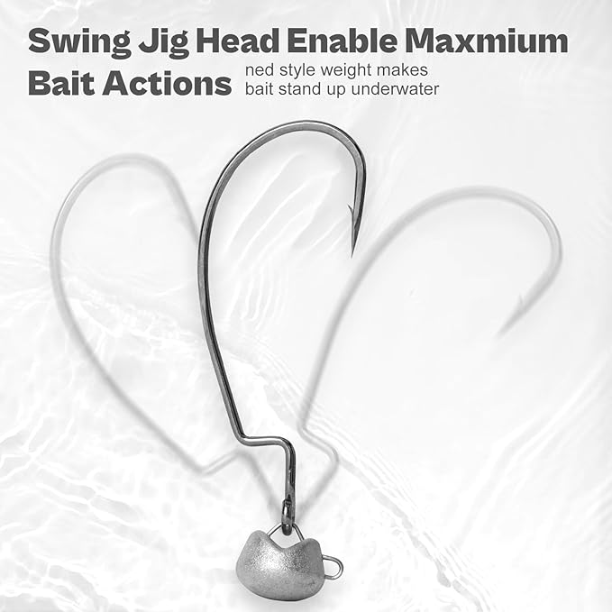 OJY&DOIIIY Swing Weedless Ned Rig Jig Heads, 12 Pack Finesse Mushroom Shaky Jigheads 1/16 3/32 1/8 3/16 1/4oz for Bass Fishing