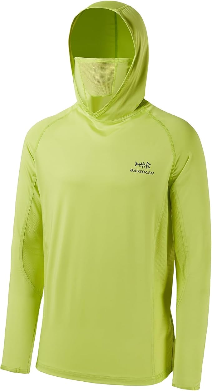 BASSDASH UPF 50+ Men’s Long Sleeve Fishing Shirt with Mask UV Neck Gaiter Hoodie
