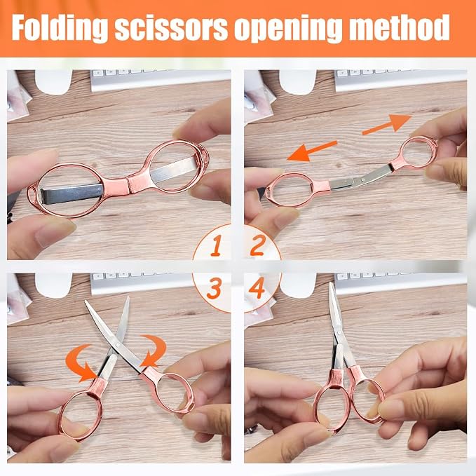 2PCS Folding Scissors, Portable Travel Scissor, Gift for Men Glasses Shaped Mini Shear Telescopic Cutter, Anti Rust Stainless Steel Scissors for Fishing Sewing Home Office-Rose Gold