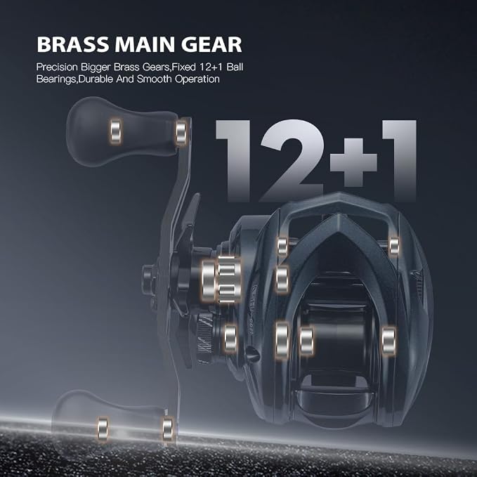 Soloking ASHMOON Baitcasting Reel 12+1BB Alloy Fishing Reel, Ultralight Baitcaster Reel, Super Smooth with 14.9 LB Carbon Fiber Drag,5.4-7.1Gear Ratio, Low Profile for Bass/Sea/Freshwater Fishing