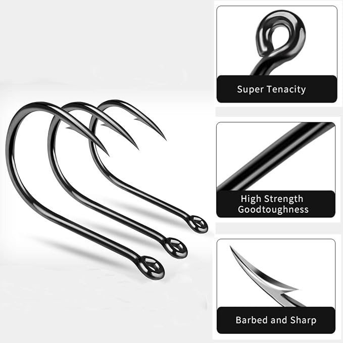 310Pcs/Box （22# ...15# 10# Fishing Hook, Forged Steel/Barded Design, 8 Sizes Universal Octopus Fishing Hooks Set， Sharp/High Carbon/Hook Eye, Suitable Sizes in Freshwater Saltwater