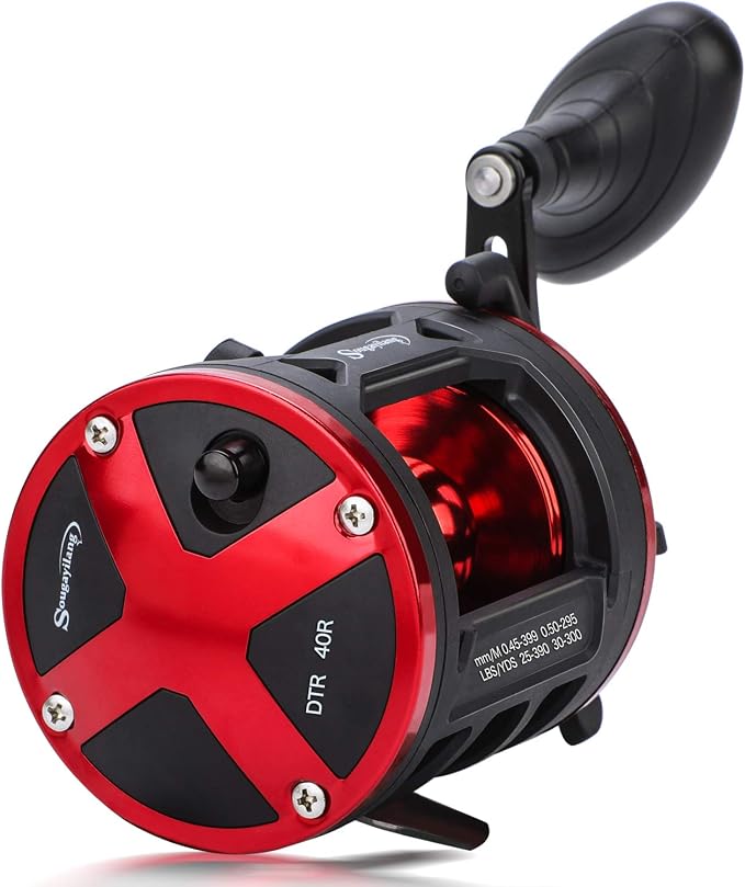 Sougayilang Trolling Reel Level Wind Conventional Reel Graphite Body Fishing Reel, Durable Stainless-Steel, Large Line Capacity