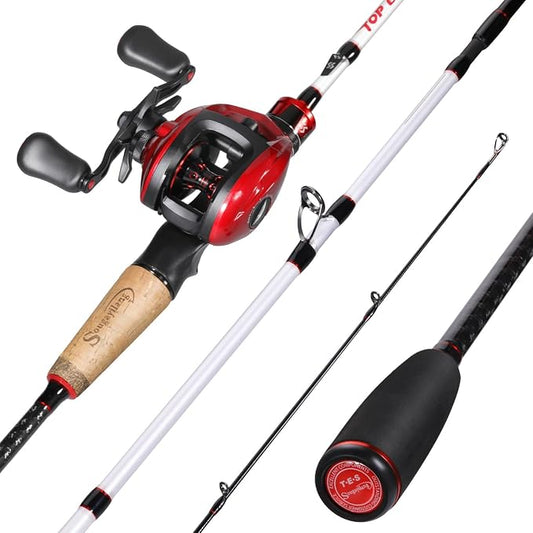 Sougayilang Fishing Rod and Reel Combo，Baitcaster Combo,5.9ft/6.9ft Carbon Fishing Pole,Lightweight Aluminum Spool Reel,Stainless-Steel Guides & Ergonomic Cork Grip
