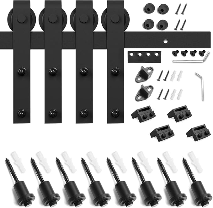 SMARTSTANDARD 11 FT Double Barn Door Hardware Kit, Sliding Door Track-Smoothly and Quietly -Includes Detailed Installation Fit 30"-33" Wide Doorpanel (J Shape Hanger) Black