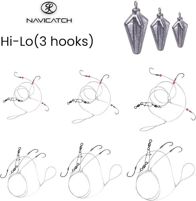 Catfish, Scup (Porgy) & Sea Bass Rig – 3-Hook Hi-Lo Bottom Fishing Kit – Hand-Tied Japanese Hooks with PE Line – Saltwater & Freshwater – USA-Designed