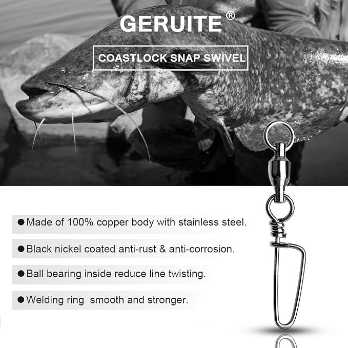 Snap Fishing Swivels Ball Bearing Black Nickel Ball Bearing Swivels Saltwater Heavy Duty Barrel Swivels for Freshwater Saltwater Fishing