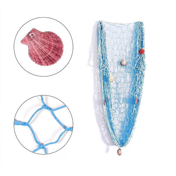 79 x 59 inch Nature Fish Net Wall Decoration with Shells, Ocean Themed Wall Hangings Fishing Net for Beach Party,Wedding,Photographing Decoration