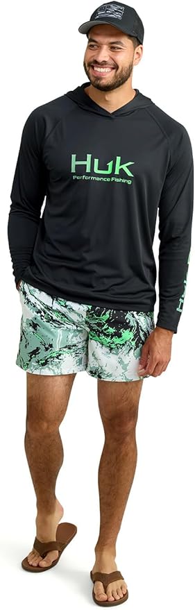 HUK Mens Pursuit Vented Long Sleeve Hoodie, Fishing Shirt with Hood