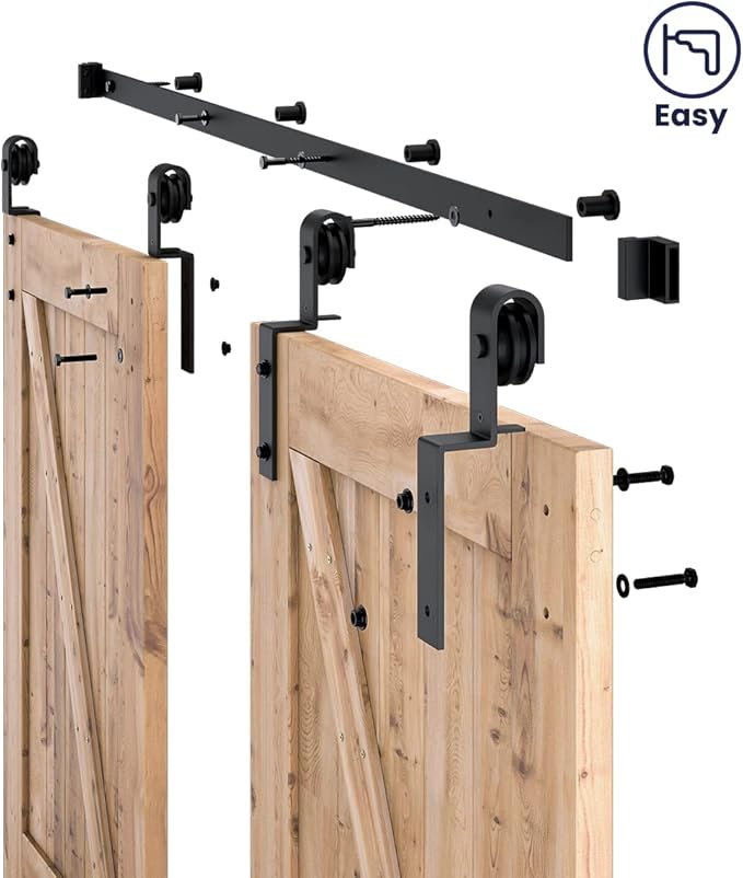 SMARTSTANDARD 5 Feet Bypass Sliding Barn Door Hardware Kit - for Double Wooden Doors-Single Track - Smoothly & Quietly - Easy to Install-Fit 48" Opening