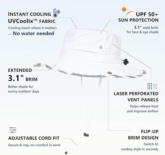 TOP-EX UVCoolix™ Cooling Sun Hat for Men Women UPF 50 Wide Brim Bucket Hat for Hiking, Fishing & Big Head - Cools Up 2 Hours