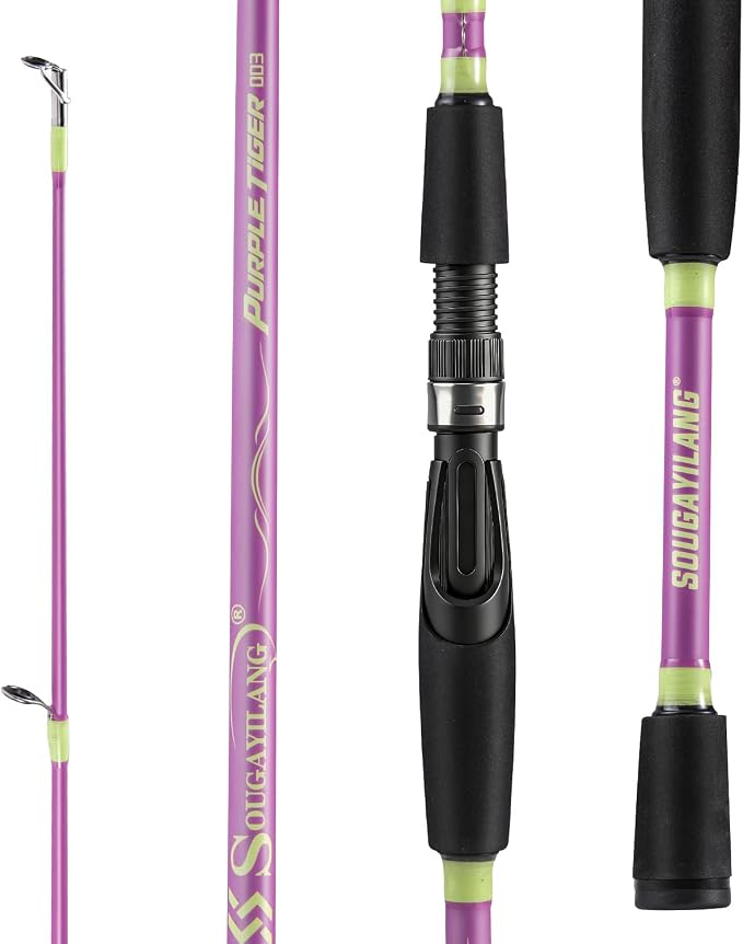 Sougayilang Fishing Rod 24-Ton Carbon&Glass Fiber Composite Spinning and Casting Rod, 2 Piece for Bass Trout Crappie Travel Fishing- 6'0"