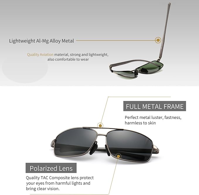 SUNGAIT Ultra Lightweight Rectangular Polarized Sunglasses Men UV400 Protection