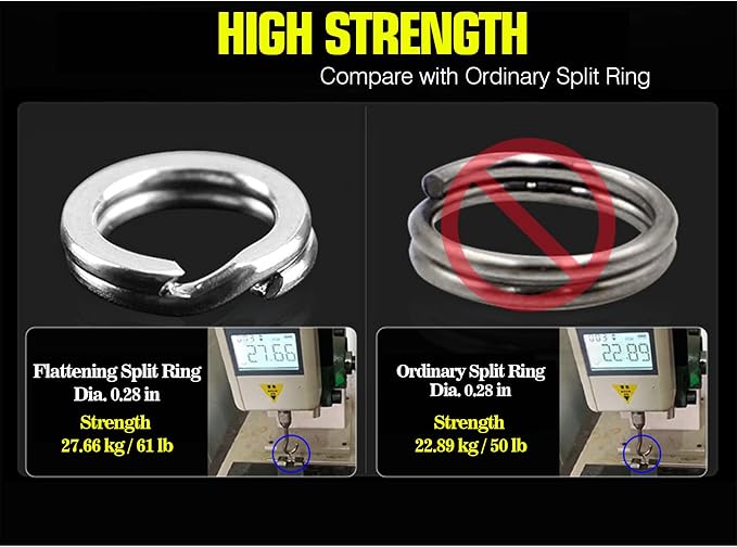 AMYSPORTS Stainless Steel Split Rings Saltwater High Strength Fishing Split Ring Line Connector Fishing Split Rings Freshwater Loop