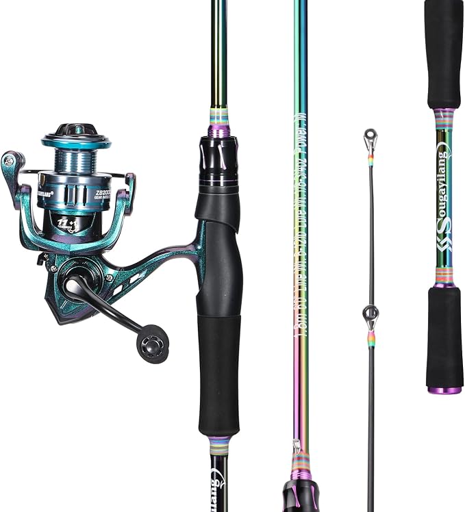 Sougayilang Spinning Fishing Reel Rod Combo, Two Pieces Colorful Poratble Light Weight Fishing Rod with Powerful Fishing Gear for Freshwater Bass Trout Fishing