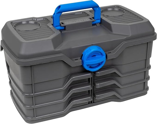 Flambeau Outdoors 660NGAK Next Gen 6/0 Large Fishing Tackle Box - 6 Pivot Trays, 32 Compartments, Includes 25-piece Tackle Kit, Fishing Tackle and Gear Storage, Fishing Lure Organizer, Dark Gray