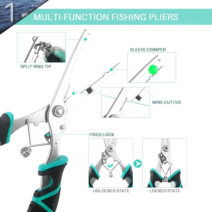 mouhike Fishing Tool Kit Fishing Pliers, Fish Lip Gripper, Fishing Hook Remover, Handheld Digital Fishing Scale, Ice Fly Fish Pliers Fishing Gear Accessories Fishermen Gift (Battery Not Included)