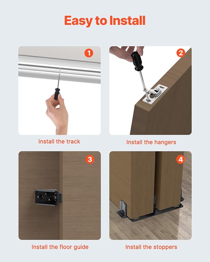 VEVOR Bypass Door Hardware, 5ft Heavy Duty Bypass Sliding Door Hardware Kit, Aluminum Alloy Sliding Closet Door Hardware Set for 2 Door System, Fit Door Thickness 1 3/8" - 1 3/4", Easy to Install