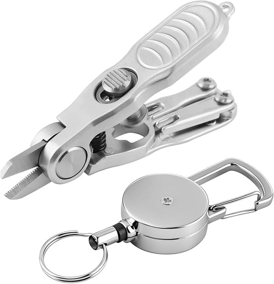Fishing Line Cutter Tool, Multi-Function Folding Angler Accessory with Retractors and Knot Tying Tool, Stainless Steel Blades for Cut Braid, Mono and Fluoro Lines