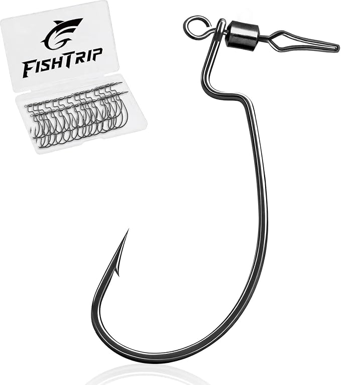 FishTrip 30pcs Swivel Drop Shot Hooks Fishing Rig, EWG Dropshot Hook Rigging for Bass Fishing with Swivel Saltwater Freshwater Sizes 4, 3, 2, 1, 1/0, 2/0, 3/0