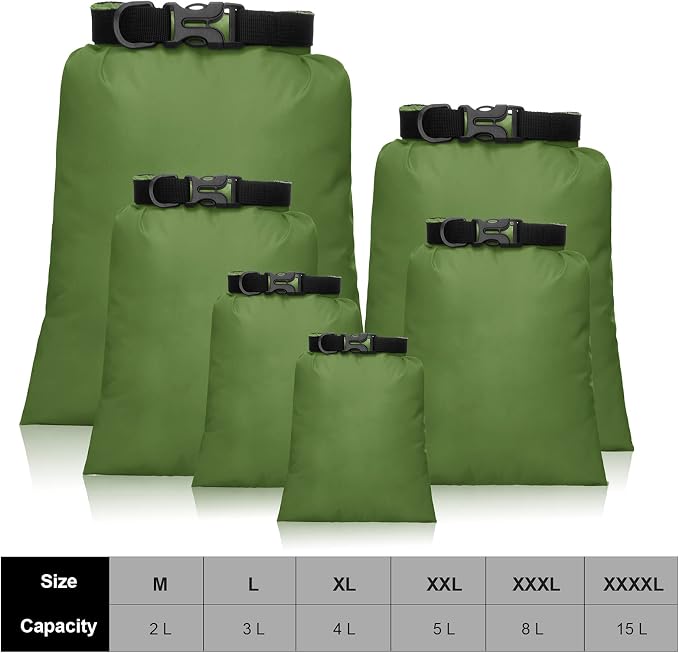 Shappy 6/12 Pcs Waterproof Dry Bags, Lightweight Outdoor Waterproof Dry Stuff Sacks 15/8/5/4/3/2 L and Long Adjustable Shoulder Strap for Kayaking Rafting Boating Hiking Camping