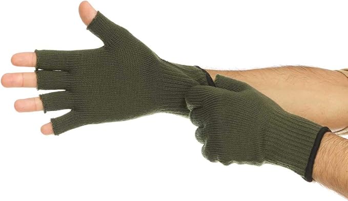 Merino Wool Fingerless Gloves - Hunting and Fishing Liner - Half Finger Warm Knitted Gloves