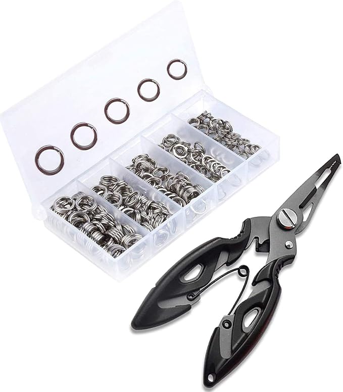 GREATFISHING 200PCS High Strength Heavy Stainless Steel Split Ring Lure Connector Swivels Snap with Fishing Pliers 30lb to 120lb Test