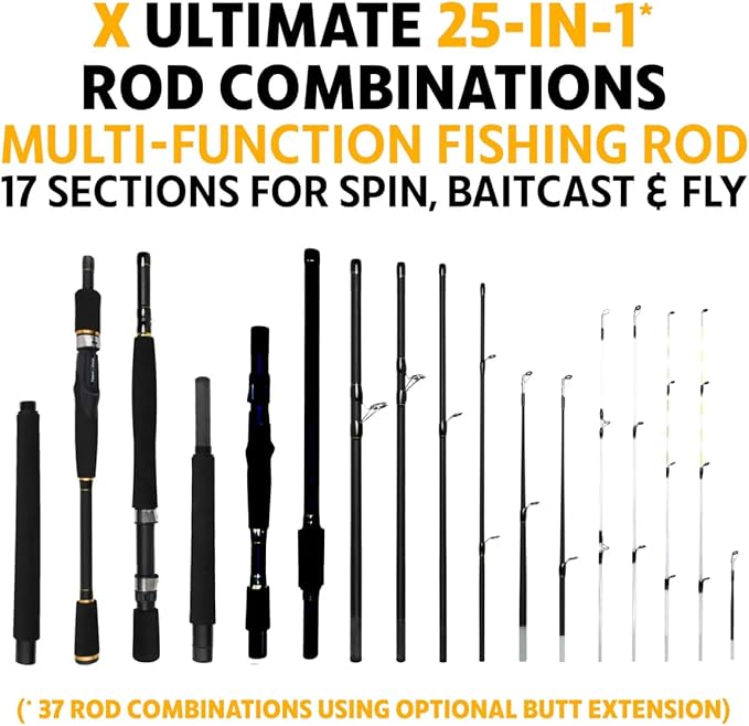 Rigged & Ready X Series™ Travel Fishing Rods. 6 Super Compact Combos and Rods, Multi-Functional, Spinning Poles. 5 to 25 Techniques from one Rod. Spin, Bass, Carp, Fly. Fresh & Saltwater Angling.