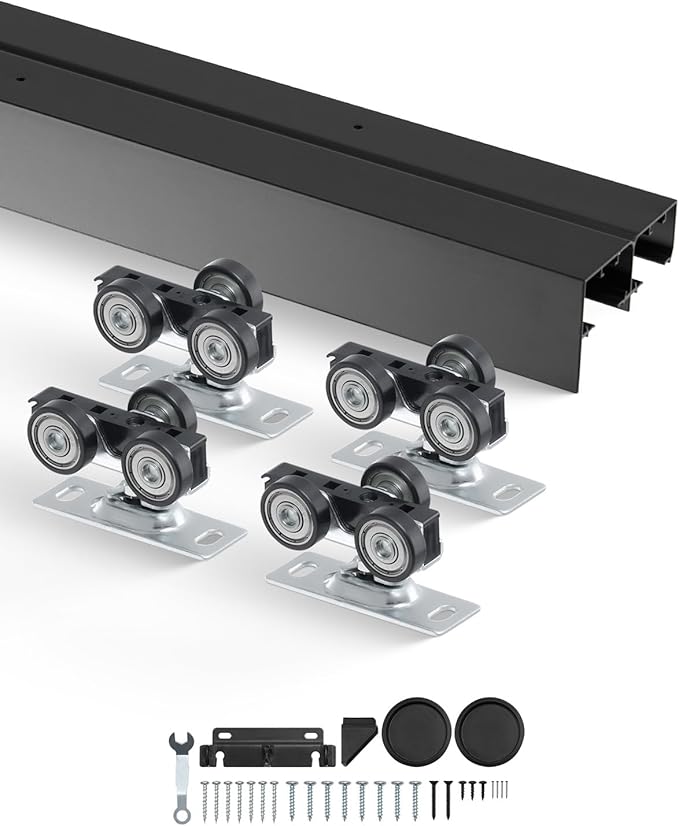 VEVOR Bypass Door Hardware, 4ft Heavy Duty Bypass Sliding Door Hardware Kit, Aluminum Alloy Sliding Closet Door Hardware Set with Finger Pulls, for 2 Door System, Fit Door Thickness 1 3/8" - 1 3/4"