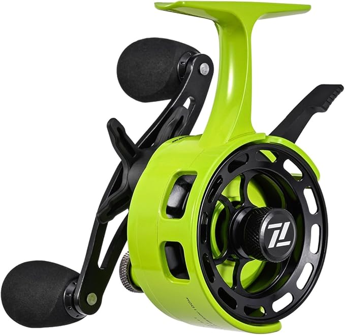 Ice Fishing Reel with Magnetic Drop, 3.2:1 Gear Ratio Inline Reel, 3+1 Ball Bearings Two-Way for Spool Lever for Winter Ice Fishing(left hand black)