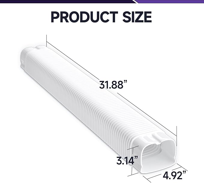 5" Width x 2.6 Ft Flexible Duct, PE Material, Mini Split Line Set Cover Part, Air Conditioner Accessories for Mini Split Air Conditioners and Central AC, White