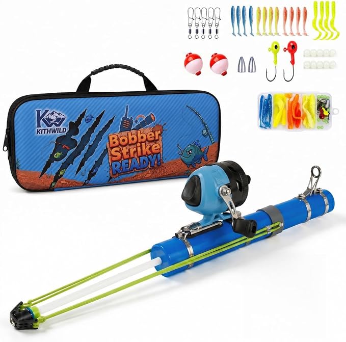 Catapult Fishing Rod Combo with Spincast Reel & Complete Tackle Kit, Slingshot Casting System, 15-25M Distance for Beginners