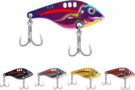 VIB Metal Lures Zinc Alloy Fishing Blade Spinner Bait with Treble Hooks Fishing Spoons Lures Pack of 5