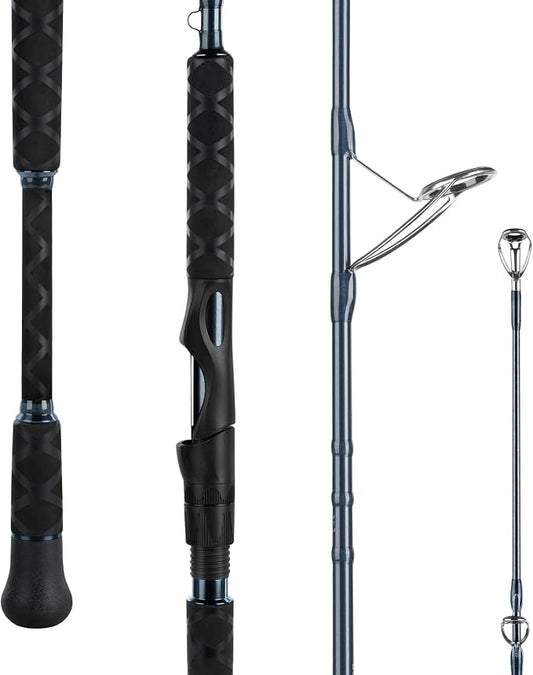 KastKing ReKon Saltwater Spinning Rod, KastFlex IM6 Carbon Graphite Blank, Zirconium Ceramic Guides, Graphite Locking Reel Seat, Oversized Drop Shot Hook Keeper, 2-Piece PTS, Saltwater Fishing
