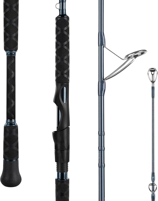 KastKing ReKon Saltwater Spinning Rod, KastFlex IM6 Carbon Graphite Blank, Zirconium Ceramic Guides, Graphite Locking Reel Seat, Oversized Drop Shot Hook Keeper, 2-Piece PTS, Saltwater Fishing