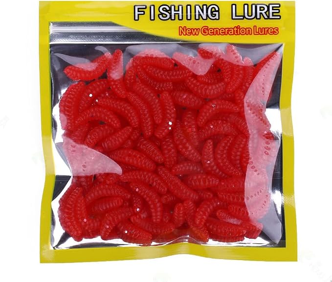 Pack of 50 0.8" Larva Maggot Worm Grub Bait Soft Fishing Lure Luminous Jig Tackle