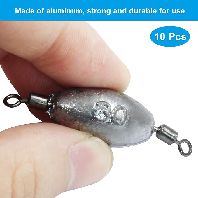 Uenhoy Fishing Weights Inline Trolling Fishing Sinker Tackle with Inner Swivels, Oval Drop Casting Fishing Weight Sinkers