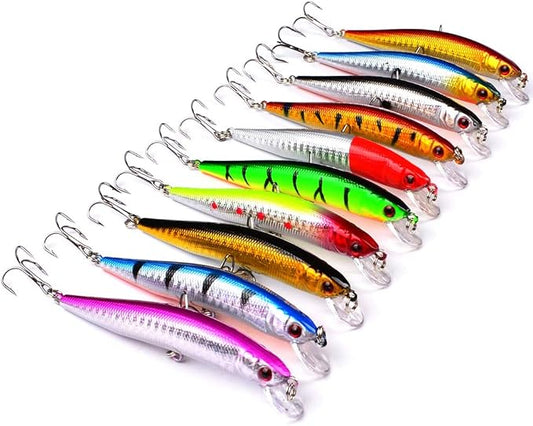 10pcs Fishing Lures - Life-Like Swimbait, Minnow Hard Lure Bass Trout Baits Kit, Topwater Hard Baits Crankbait Swimbait for Saltwater Freshwater