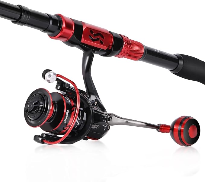 Sougayilang Fishing Rod and Reel Combos, Telescopic Fishing Pole with 12+1BB Spinning Reel for Travel Saltwater Freshwater Fishing-1.8M Rod with 2000 Reel