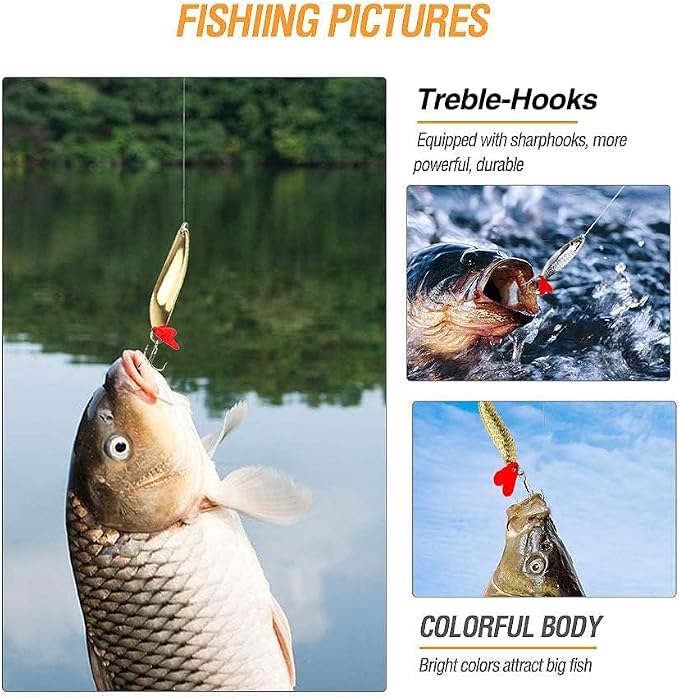 DONQL Spoon Fishing Lures, Metal Fishing Spoon Lures Hard Baits Saltwater Fishing Lures Spinner Baits Fish Treble Hooks Tackle Salmon Bass