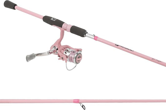 Profishiency Blush Spinning Fishing Combo, 6'6" 2-Piece Medium Fiberglass Rod, 3000 Size Spinning Reel, 5.2:1 Gear Ratio, 4+1 Bearings, Pre-Spooled with 10 lb Line