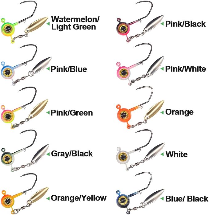 Crappie Jig Heads Kit With Underspin Spinner Blade, Lures and Jigs for Fishing - 30 & 50 Pack, 1/8, 1/16, 1/32 oz