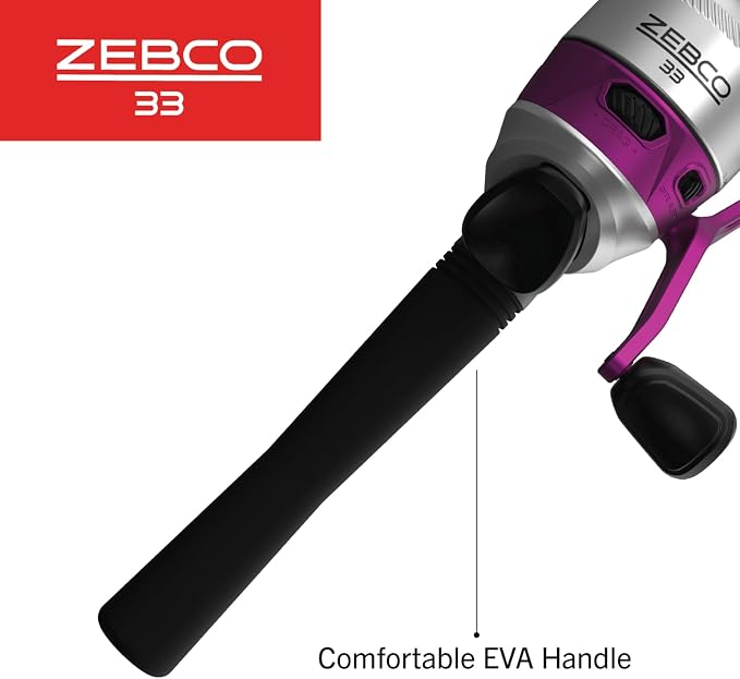 Zebco 33 Spincast Reel and Fishing Rod Combo, 6-Foot 2-Piece Fiberglass Rod with EVA Handle, Quickset Anti-Reverse Fishing Reel with Bite Alert