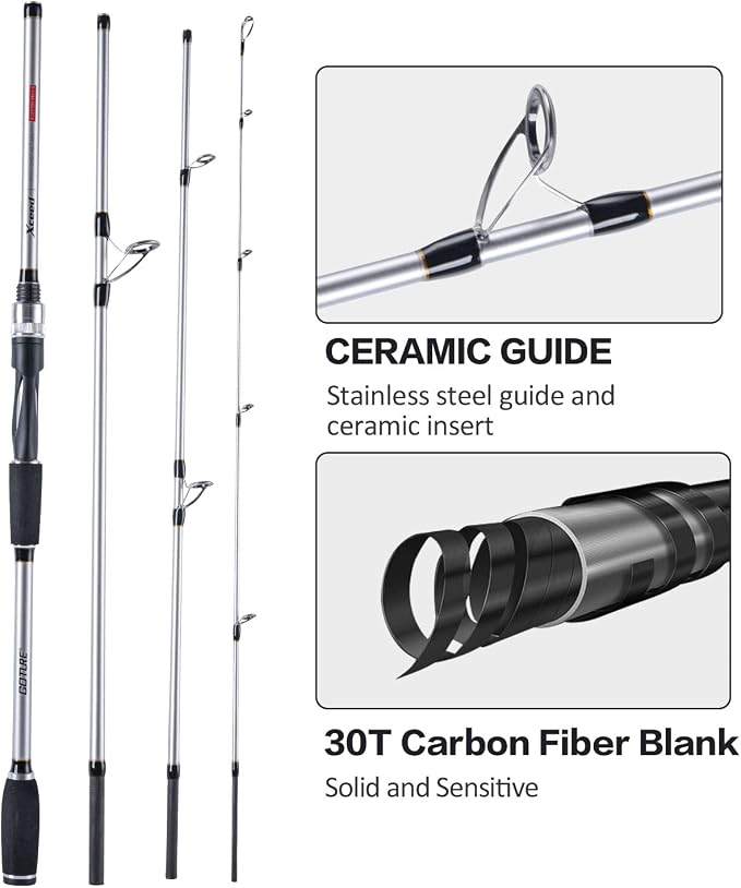 Goture Travel Fishing Rods, 4 Piece Fishing Pole with Case/Bag, Casting/Spinning Rod,Ultralight Fishing Baitcasting Rod 7ft for Saltwater Trout, Bass, Walleye, Pike